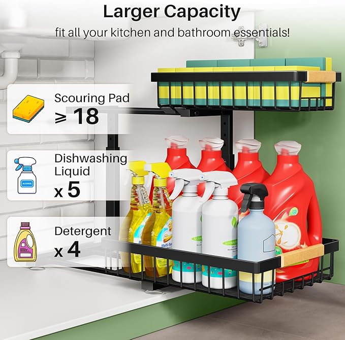 Under Sink Organizer, 2 Packs 2 Tier Under Sink Organizers and Storage