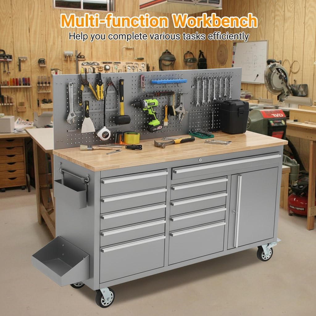 idealhouse 61-inch rolling tool chest, 10 drawers garage, close-up detail