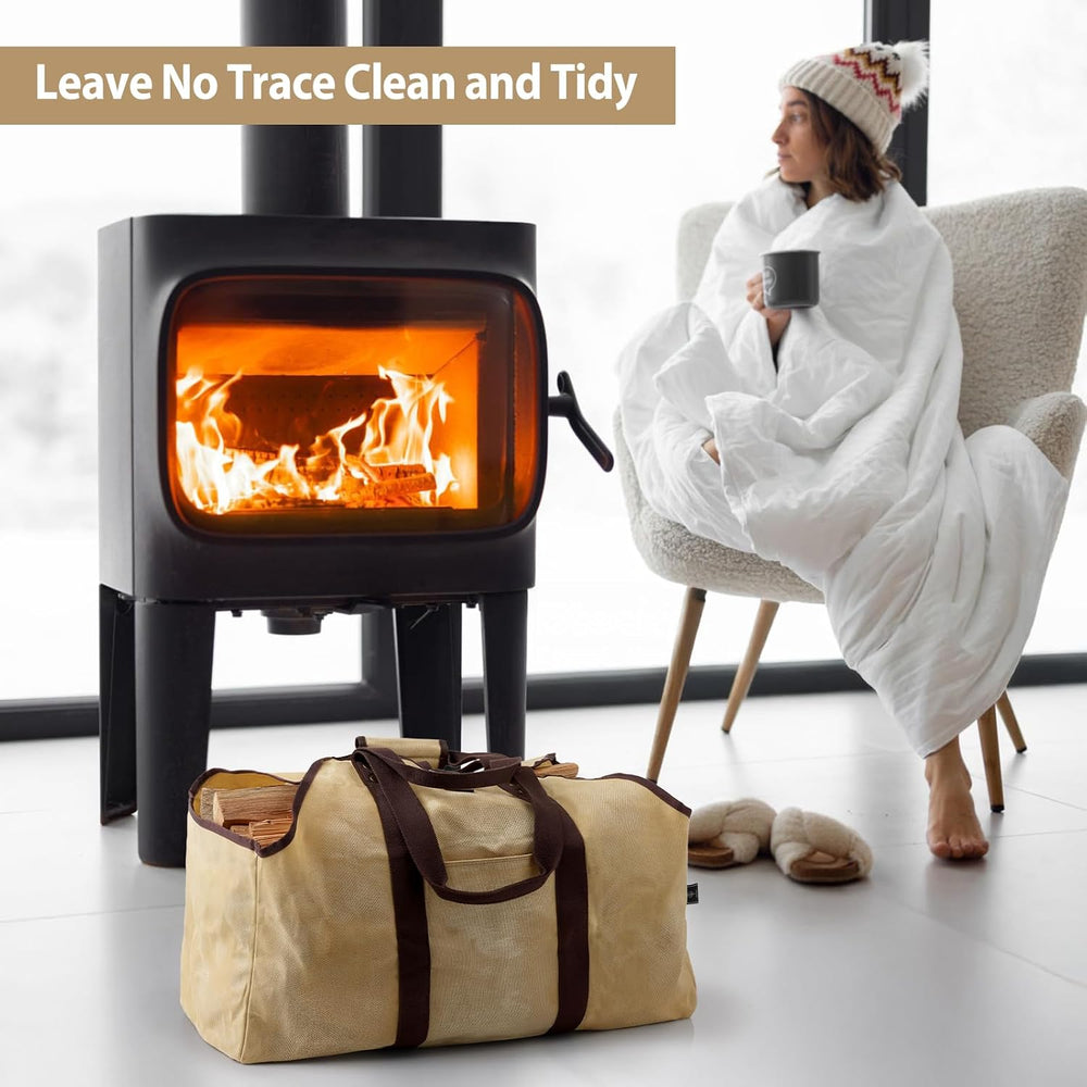 BONTHEE Firewood Carrier Bag Waxed Canvas Waterproof Extra Large Log Carrier ...