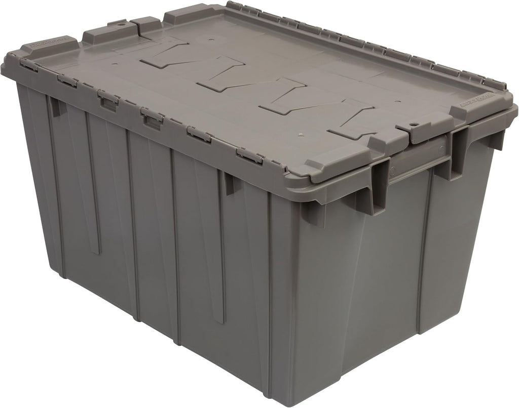Buckhorn 12G Industrial Plastic Storage Container, Lid Attached, Stackable