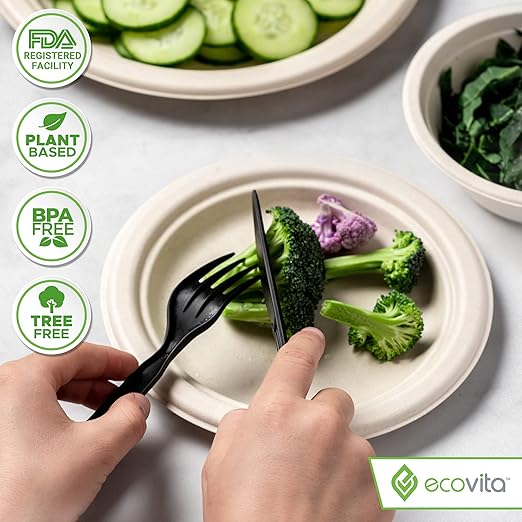 Ecovita 100% Compostable Forks Spoons Knives Cutlery Combo Set