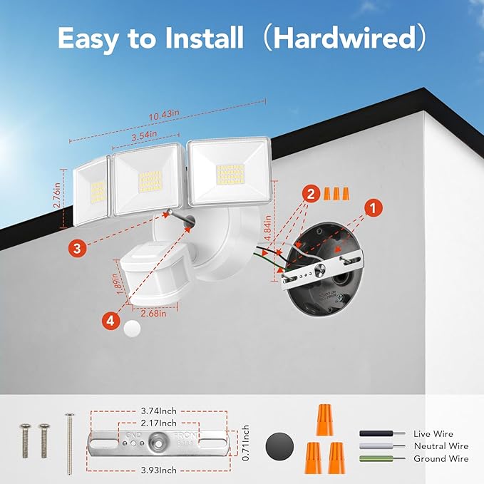 OREiN 42W 6500LM Motion Sensor Outdoor Flood Light, Hardwired LED Security Light