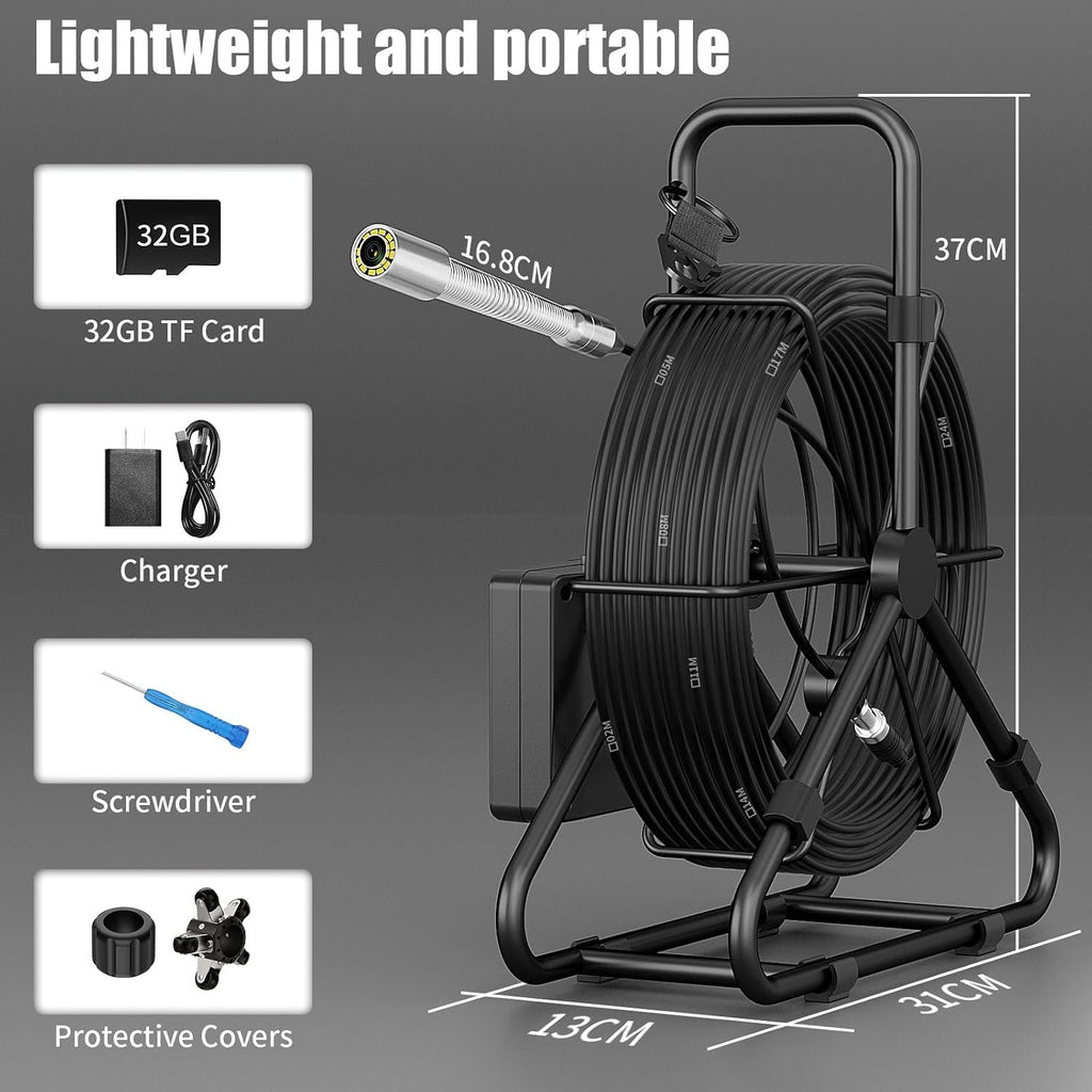 sewer camera 100ft for pipe inspection with dvr, package contents