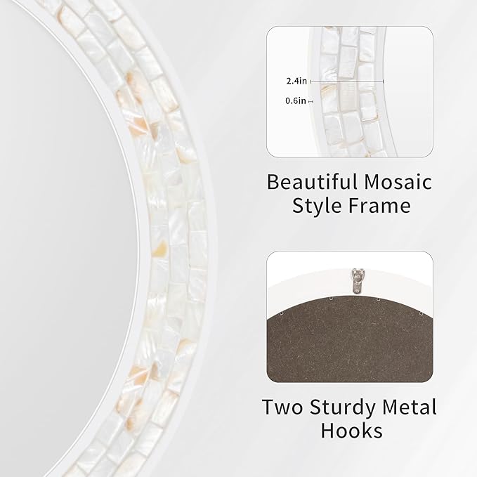 Tanmicoshomy Round Wall Mirror 24 Inch, Circle Mosaic Mirror