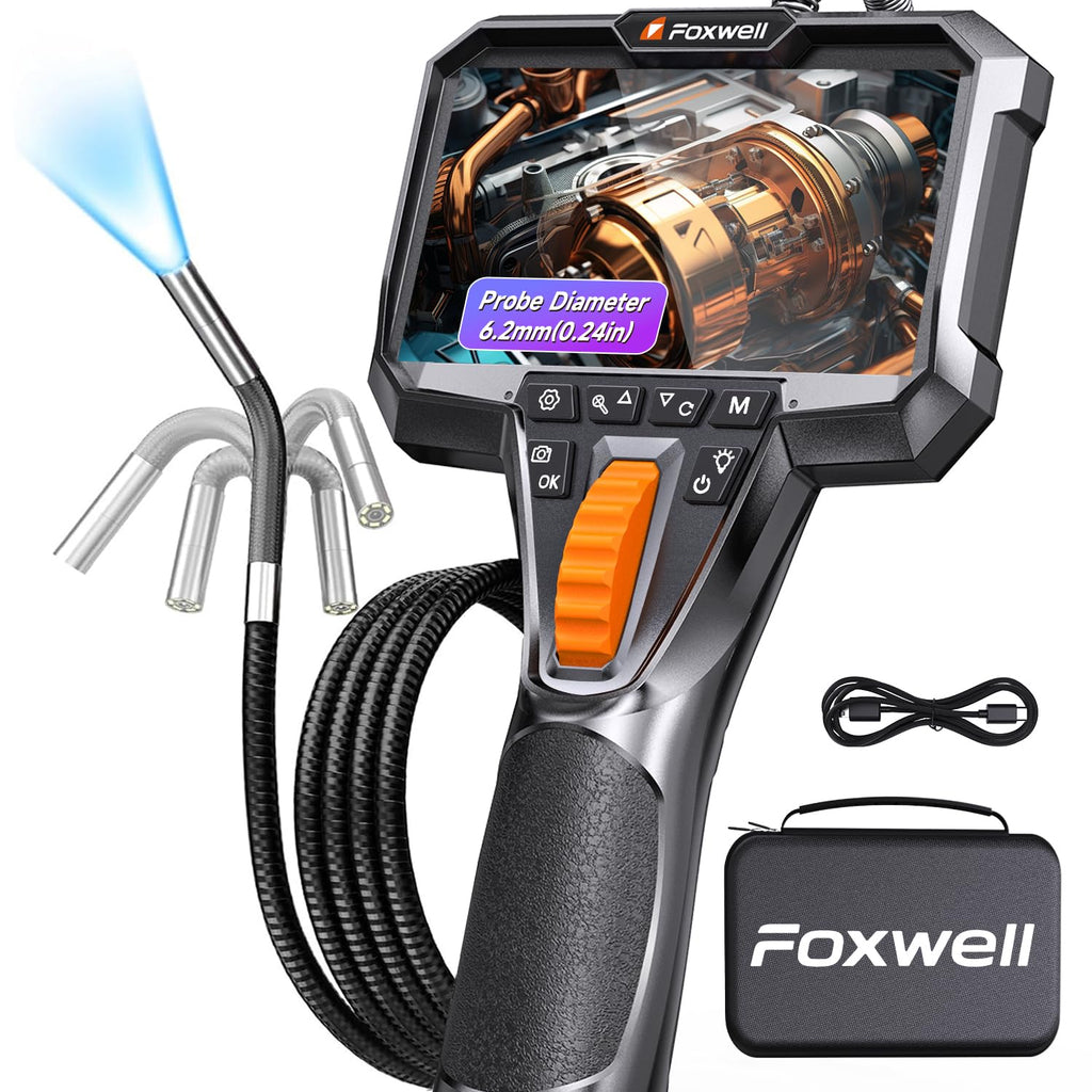 FOXWELL 2-Way 220° Articulating Borescope Camera with Light, 1080P FHD