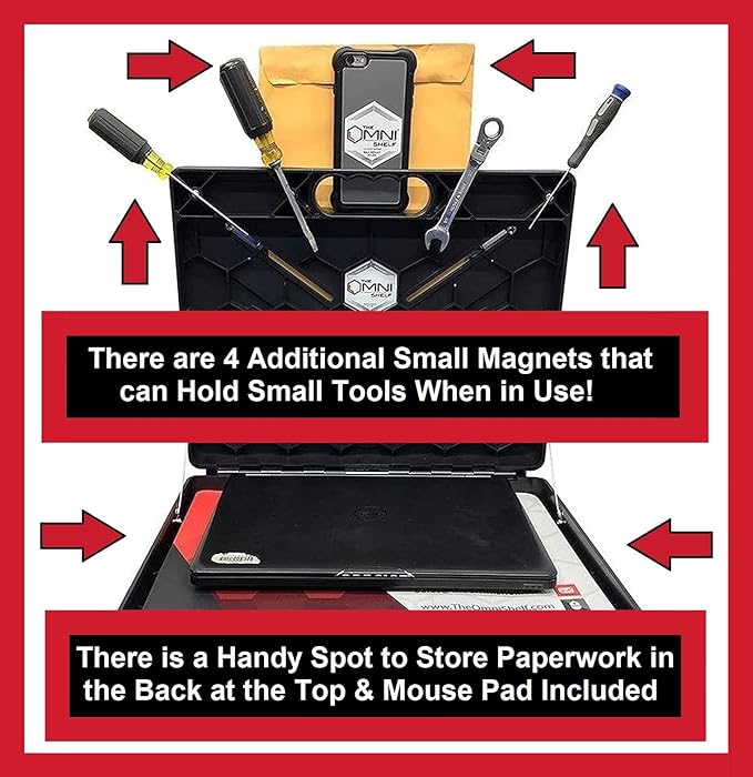 The OmniShelf Magnetic Portable Workstation + Toolbox, Computer & Laptop Stand (5 Count)