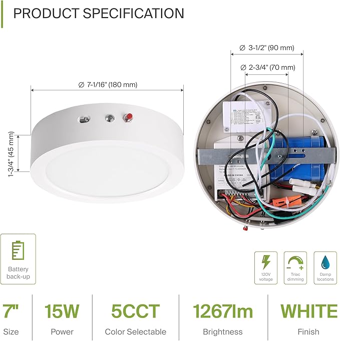 ASD LED 7" Round Flush Mount Ceiling Light Fixture, Low Profile Surface (12 Pack)