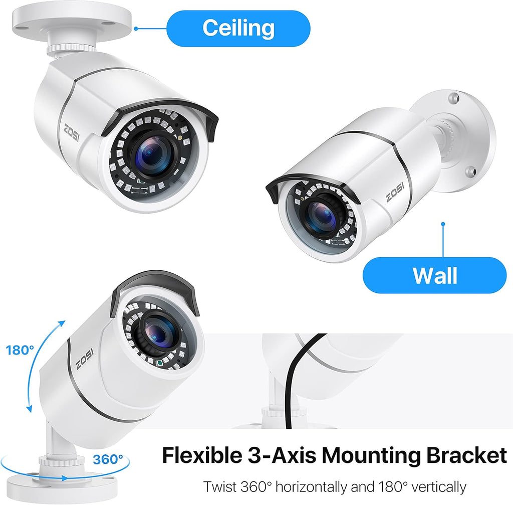 zosi 4 pack 2mp 1080p hd-tvi security camera on a desk or shelf