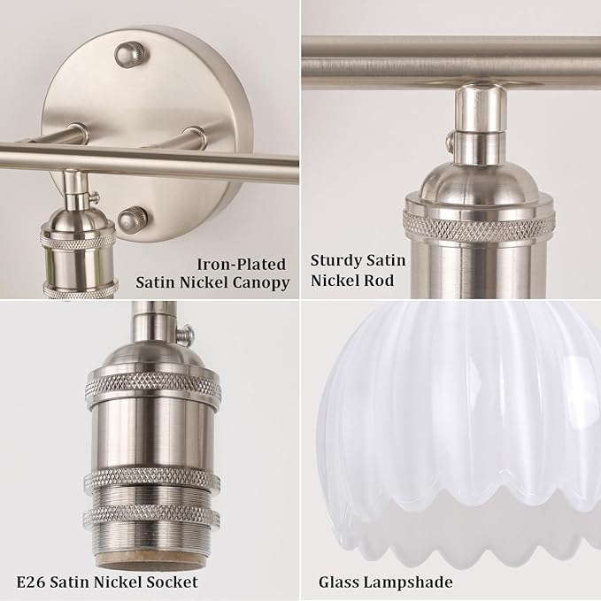 Shenmoyl Bathroom Light Fixtures, 3-Light Vanity Wall Light Over Mirror