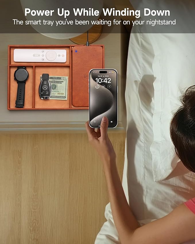 Valet Tray, Built in Wireless Charging Pad, Nightstand Organizer, Two-Toned