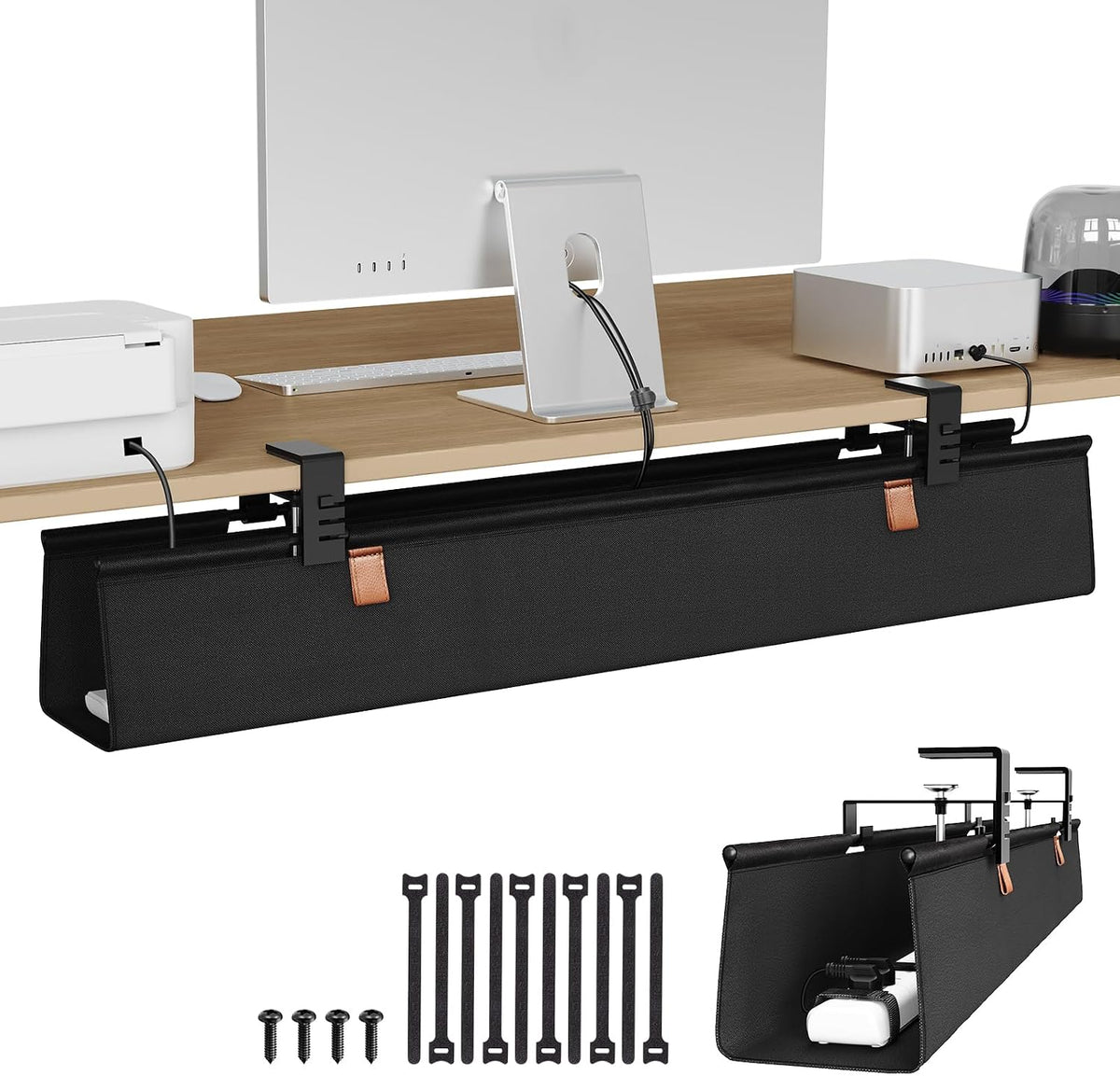 Zilink No Drill Under Desk Cable Management Tray 40" Cord Organizer