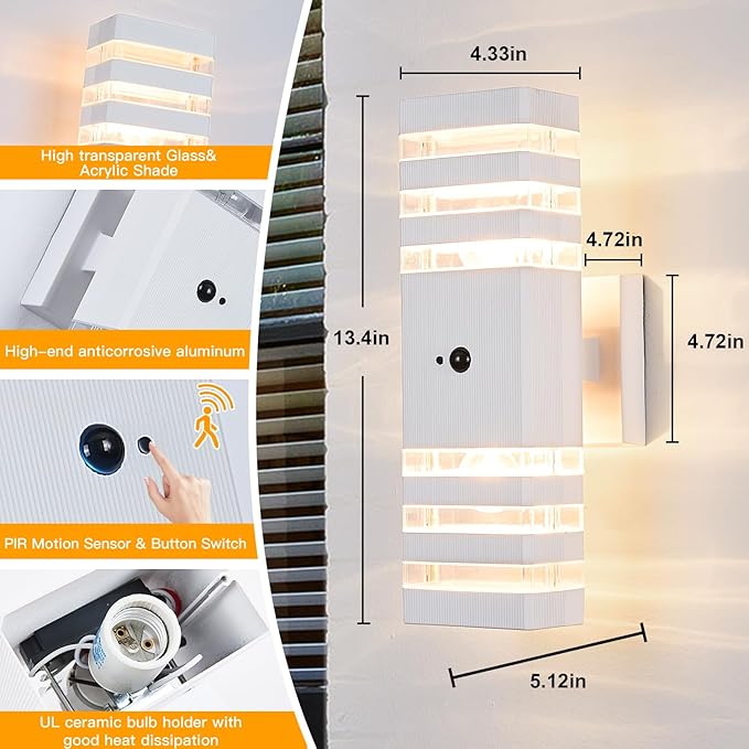 2 Pack Motion Sensor Outdoor Wall Lights