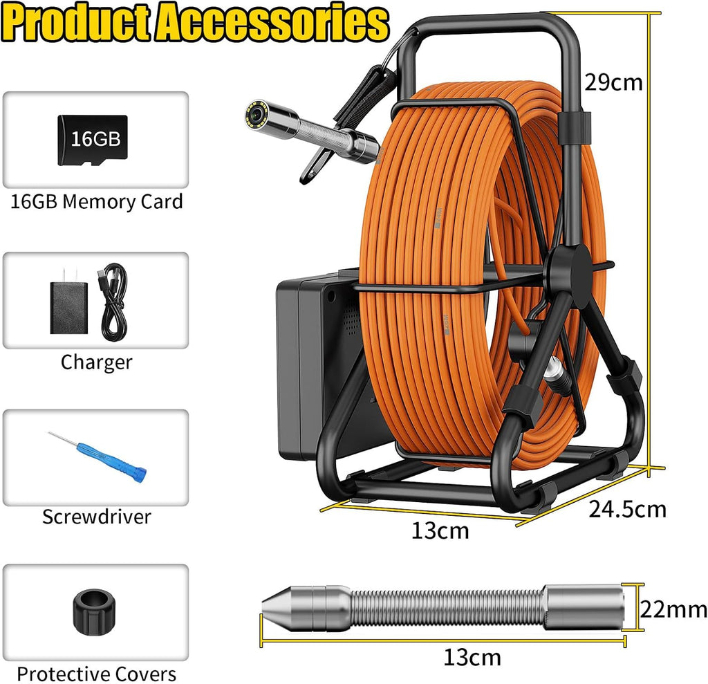 sewer camera 100ft/30m borescopes plumbing snake pipe inspection, package contents