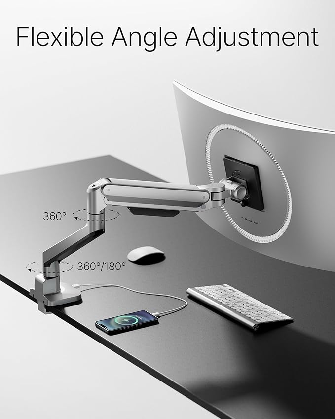 monTEK Deluxe Monitor Arm with USB A/C up to 40 Inch Holds 26.4 lbs Curved