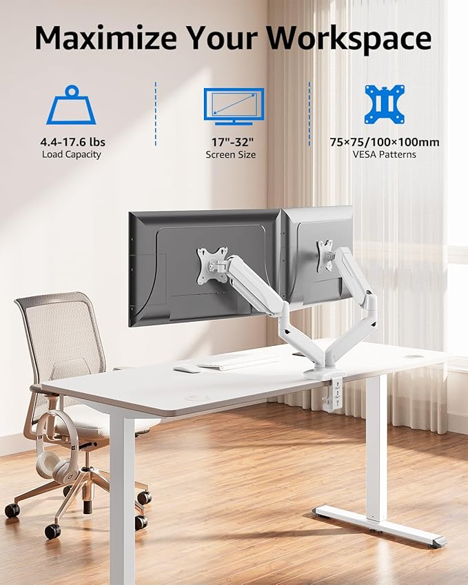 MOUNTUP Dual Monitor Stand for Desk, Monitor Arms for 2 Monitors Max 32 Inches