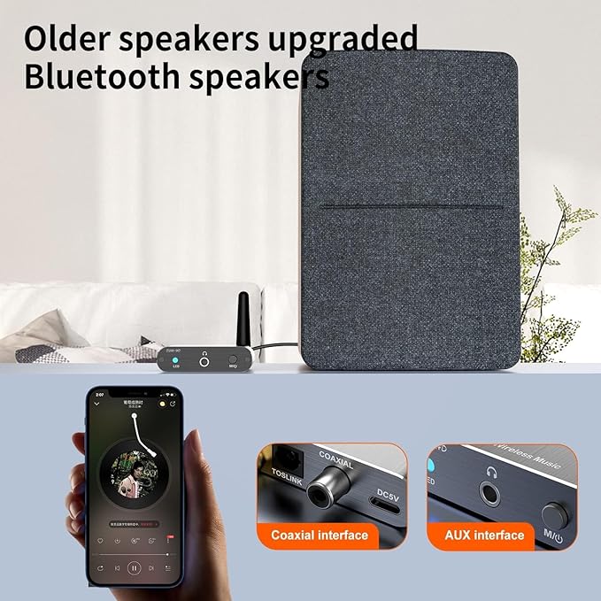 Bluetooth 5.2 Receiver Adapter for Old Home Stereo Receiver Speakers, Wireless