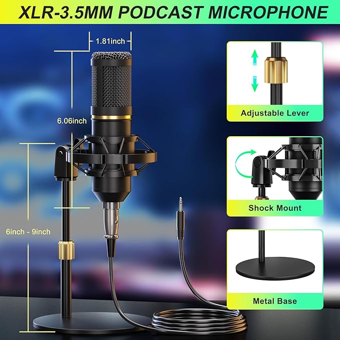 Podcast Microphone Bundle with Live Sound Card Audio Mixer, Podcast Equipment