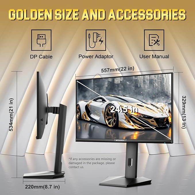 SANSUI 24.5 Inch QHD Gaming Monitor 300Hz, 1ms Fast IPS Computer Monitor