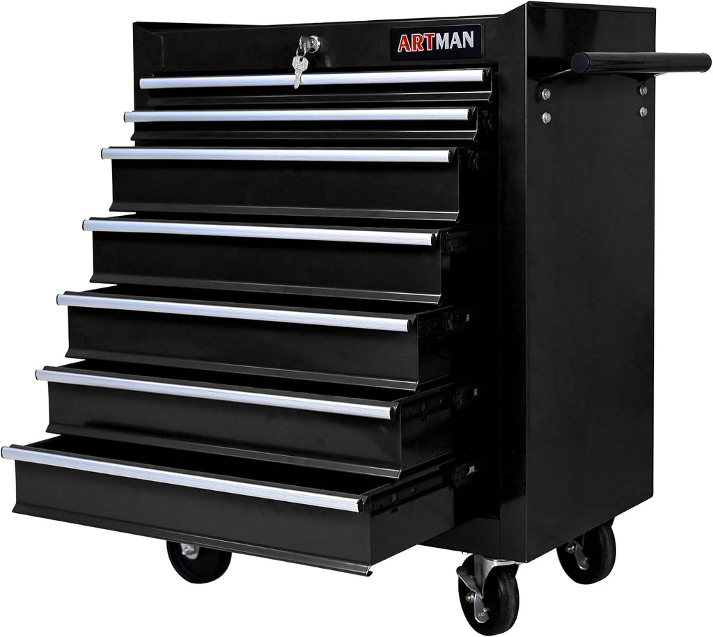 7 Drawers Rolling Tool Chest on Wheels, Multifunctional Tool Cart Tool Storage, Drawers Rolling Tool Trolley Organizer Tool Case for Garage,Warehouse,Workshop,Repair Shop (7 Drawers-Black)