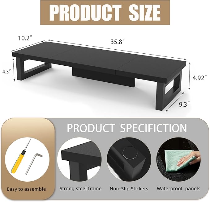 WESTREE Dual Monitor Stand Riser, Wood and Steel Monitor Stand Riser, Computer