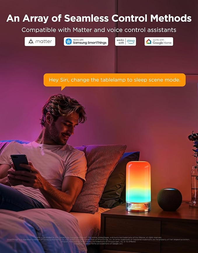 Govee RGBIC Smart Table Lamp 2, Touch Bedside Small Table Lamp Compatible