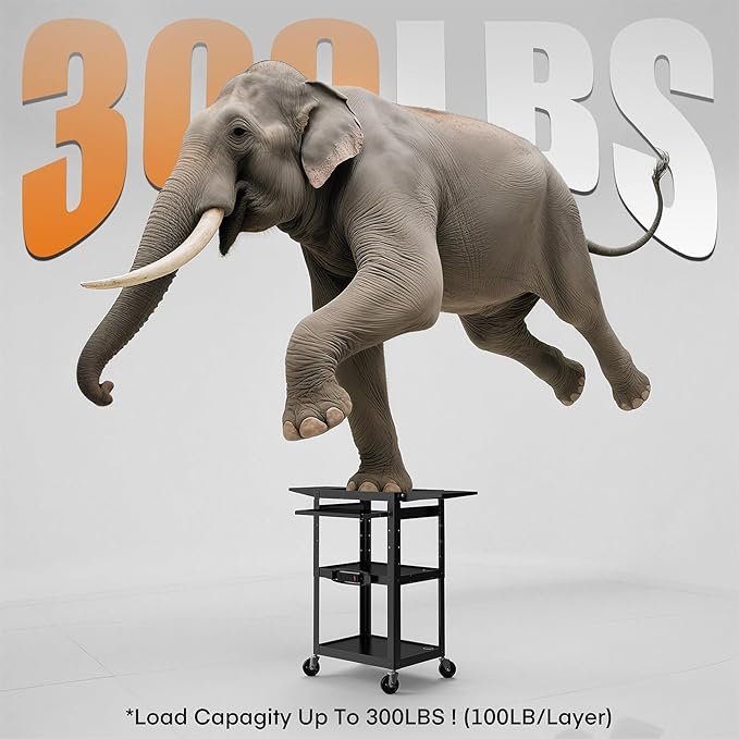 All-Steel Rolling AV Cart with Adjustable Height & Built-in Power – Heavy-Duty