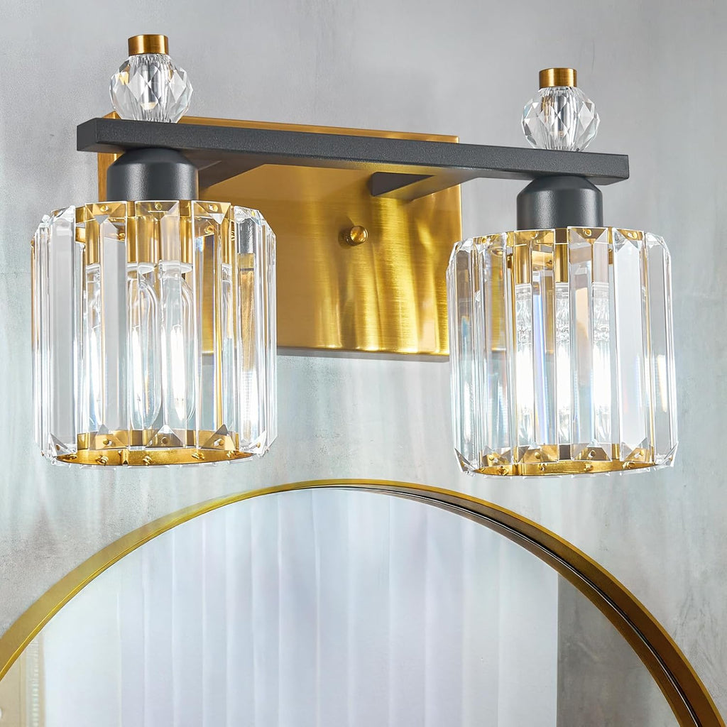 FDPBY Bathroom Vanity Lights 2-Light Black Gold Modern Crystal Vanity Light