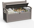 ROJIK 80 Gallon Storage Bench Deck Box Outdoor with Armrests, Resin Storage Furniture Waterproof Lockable for Porch Patio and Garden,Sturdy and Durable, Grey