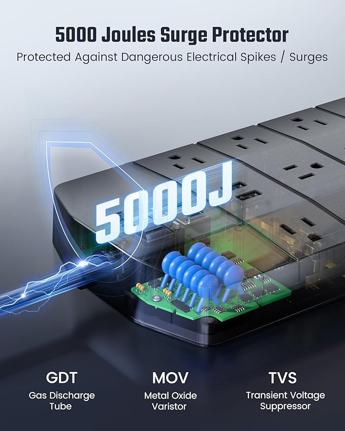 Power Strip, SUPERDANNY 5000 Joules Surge Protector