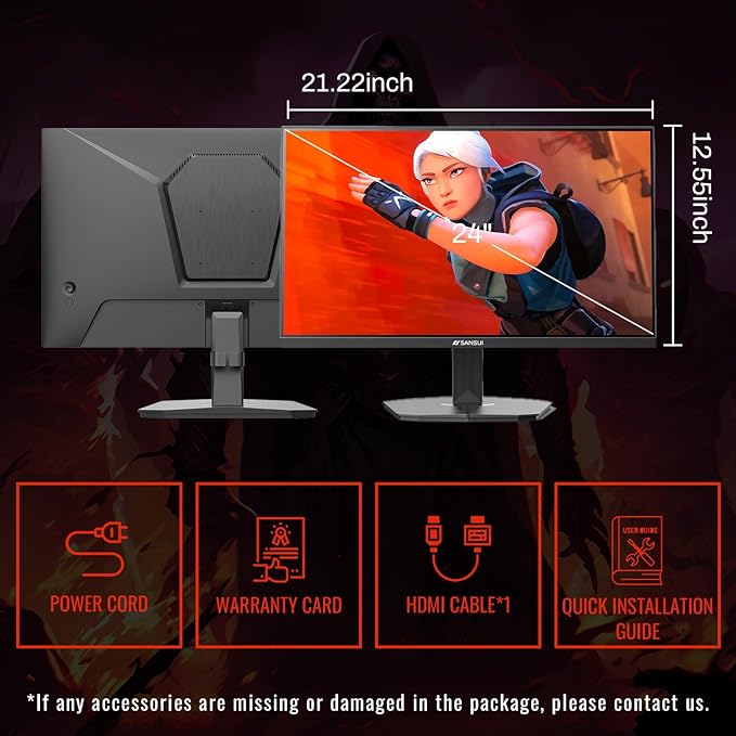 SANSUI Gaming Monitor, 24 Inch 200Hz 180Hz, FHD 1080P 1ms 110% sRGB Computer