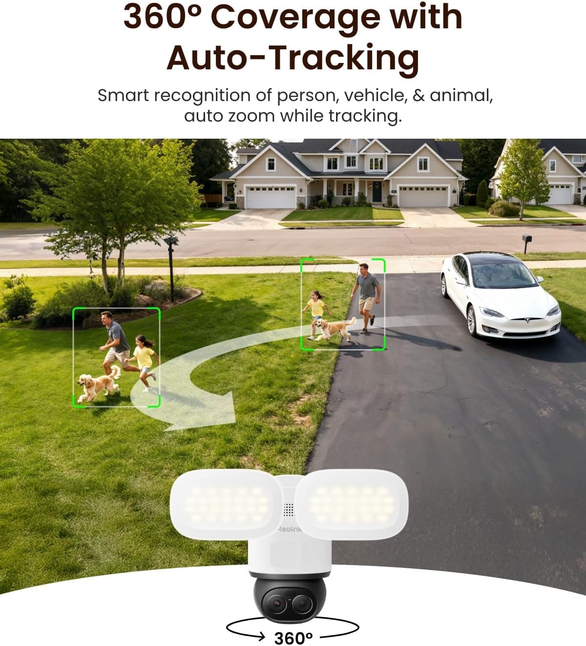 reolink trackflex floodlight wifi, 4k 360° ptz dual-lens, close-up detail