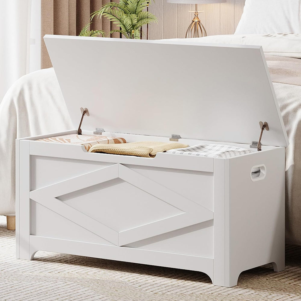 GarveeHome 39.4 in Storage Chest, Wooden Storage Bench with Safety Hinges, Ea...
