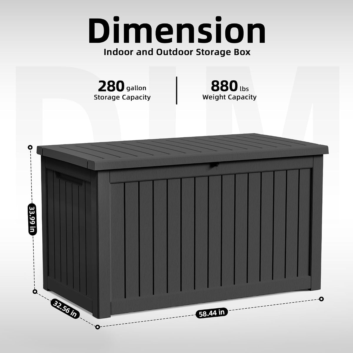 280 gallon outdoor storage box waterproof, resin lockable, close-up detail
