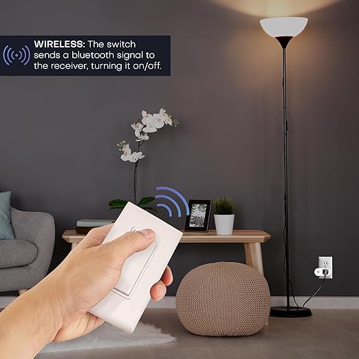 RunLessWire Wall Plug Bluetooth Battery-Free Wireless Light Switch Kit 30ft BLE