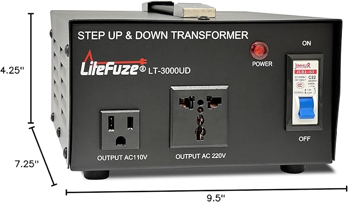 LiteFuze 3000 Watt Voltage Converter Transformer Step Up/Down - 110v to 220v /