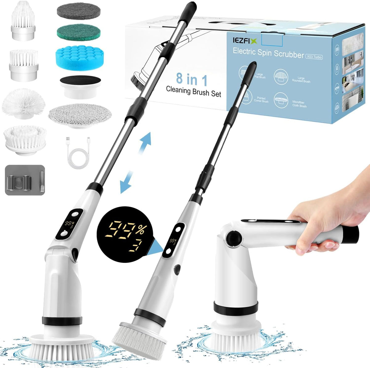IEZFIX Electric Spin Scrubber, Bathroom Power Shower Scrubber Cleaning Brush