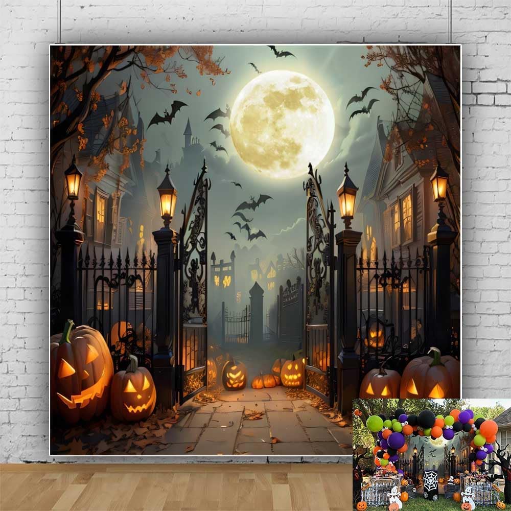 Halloween Backdrop 10x10ft Scary Full Moon Night Pumpkin Ghost Castle Hallowe...