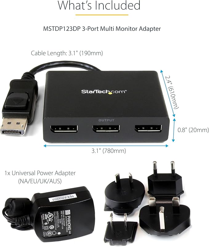 StarTech.com 3-Port DisplayPort 1.2 Splitter, DisplayPort to 3x DP