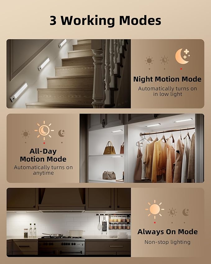 EZVALO 5 Pack Under Cabinet Lighting, 2400mAh Rechargeable Motion Sensor Light