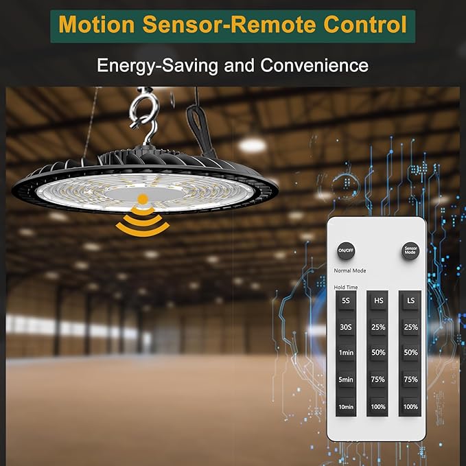 ACOHOOK Smart 350W LED High Bay Light Motion Sensor, 48000lm Commercial Bay (4Pack)