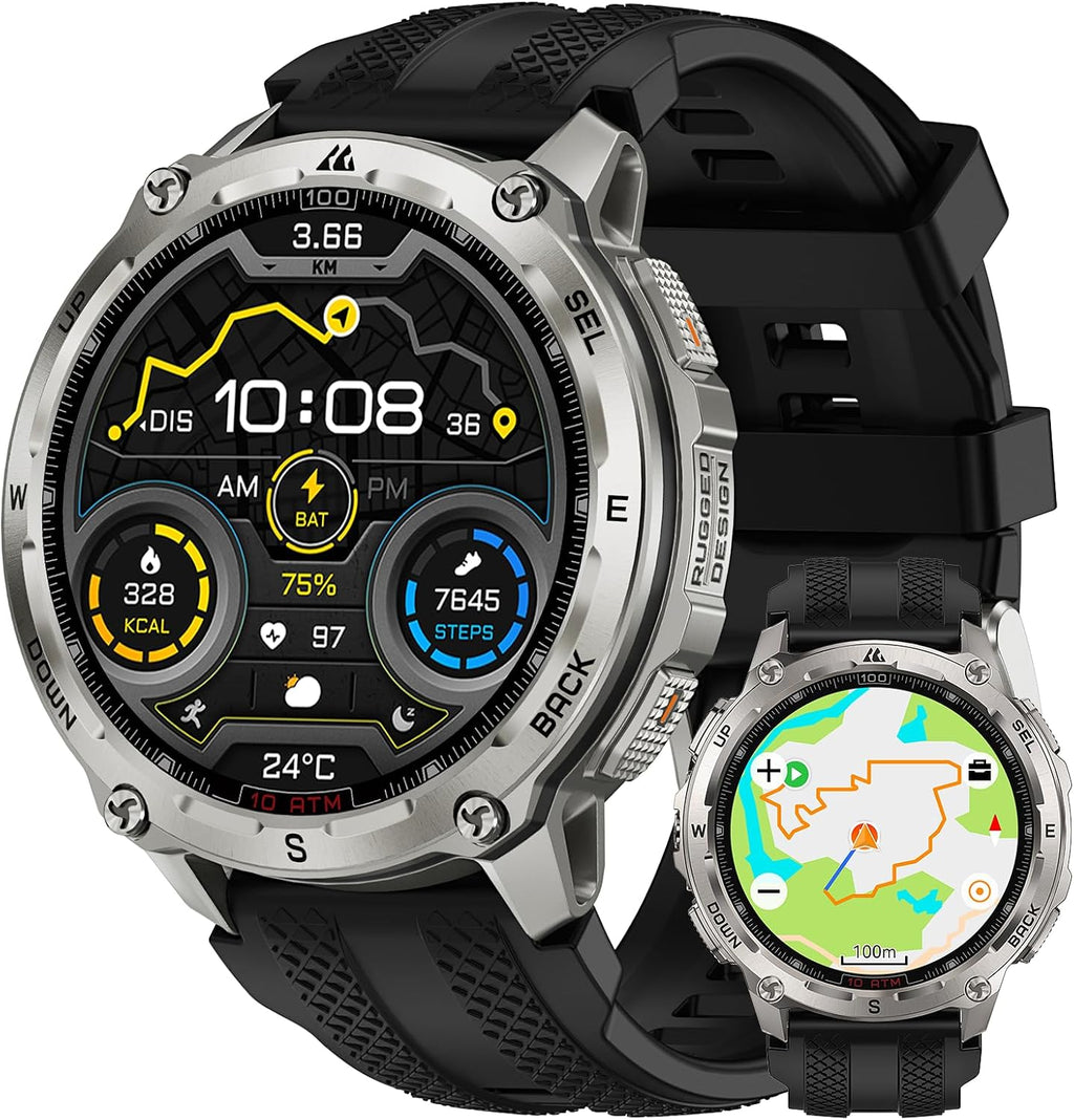 KOSPET Tank T4 Rugged Smart Watch, GPS/Offline Maps, 10ATM/IP69K Waterproof