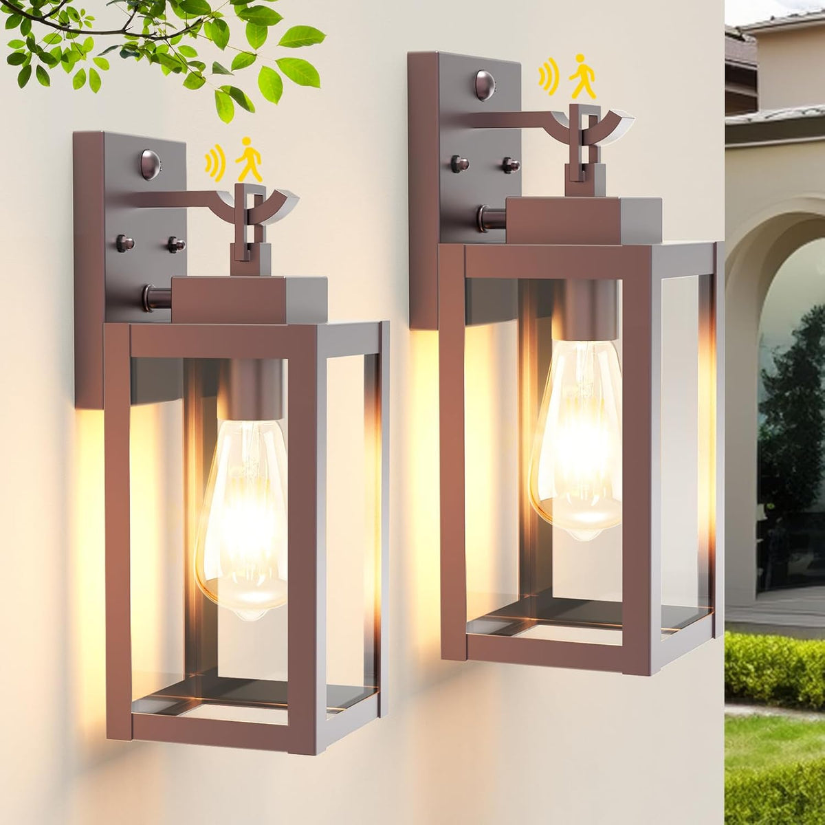 LTBLIGHT 2-Pack Motion Sensor Porch Lights Outdoor, Farmhouse Brown Dusk to