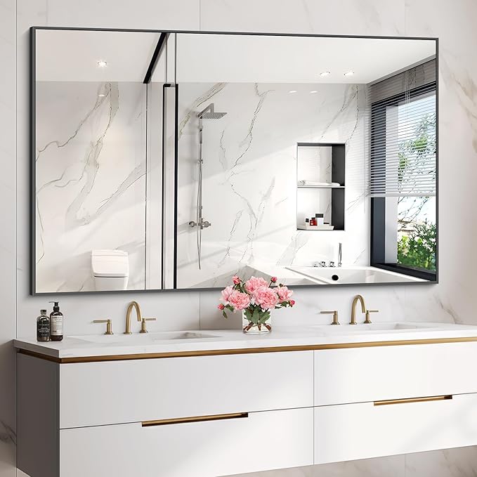 40x60inch Black Bathroom Mirror, Large Rectangular Wall Mirrors