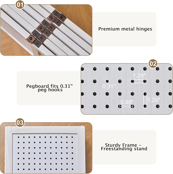 Pegboard Display, 5.6Ft Wooden Room Divider Folding Privacy Screens Portable