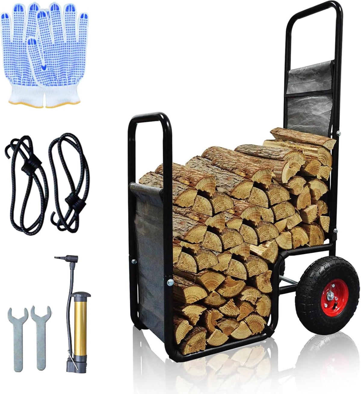 Doublehorse Firewood Cart 27x20x44 in Steel Pneumatic Wheels Gray