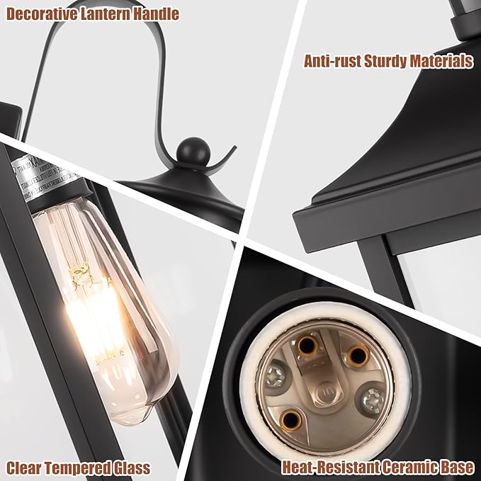 Roravilila 18 Inch Motion Sensor Outdoor Lights 2-Pack, Large Black Dusk to