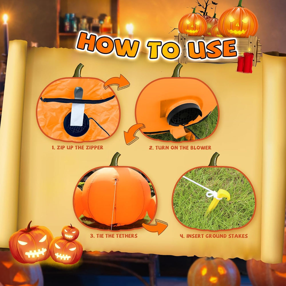 8.7 FT Long Halloween Inflatable Pumpkins, 7 Cute Patch with Built-in LEDs, O...