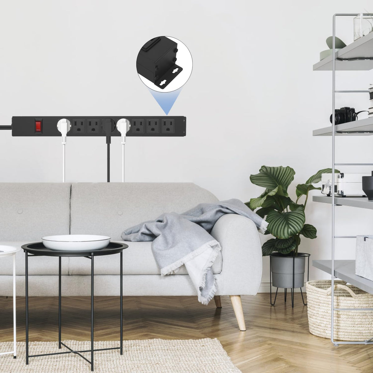 metal wall mount power strip, mountable power outlet, view 9