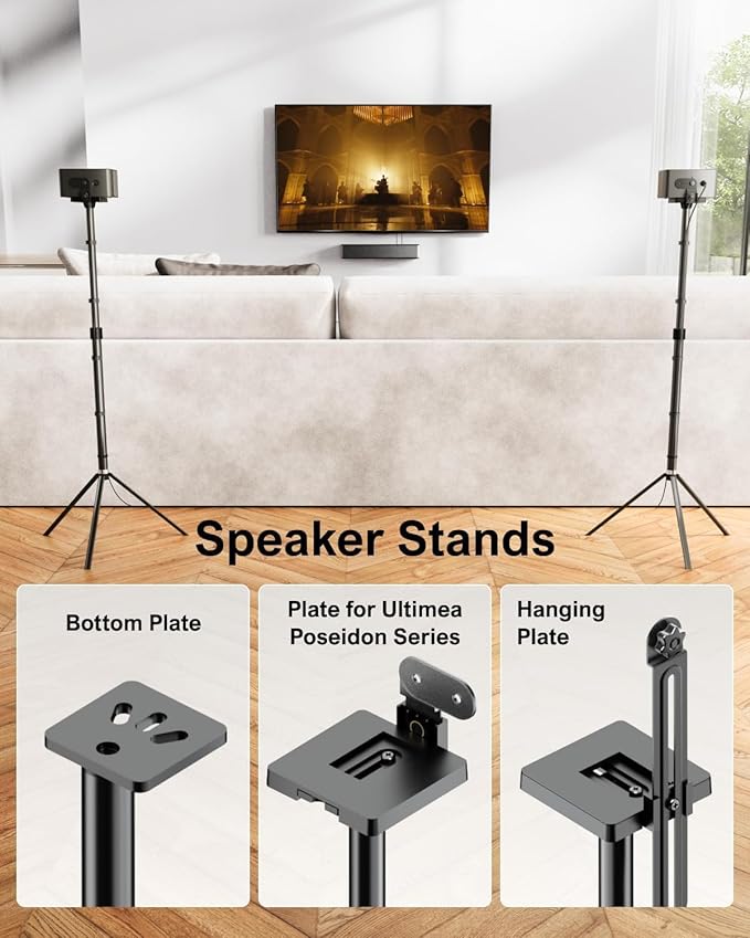 ULTIMEA 2-Pack Universal Height-Adjustable Speaker Stands, Extendable from 62cm