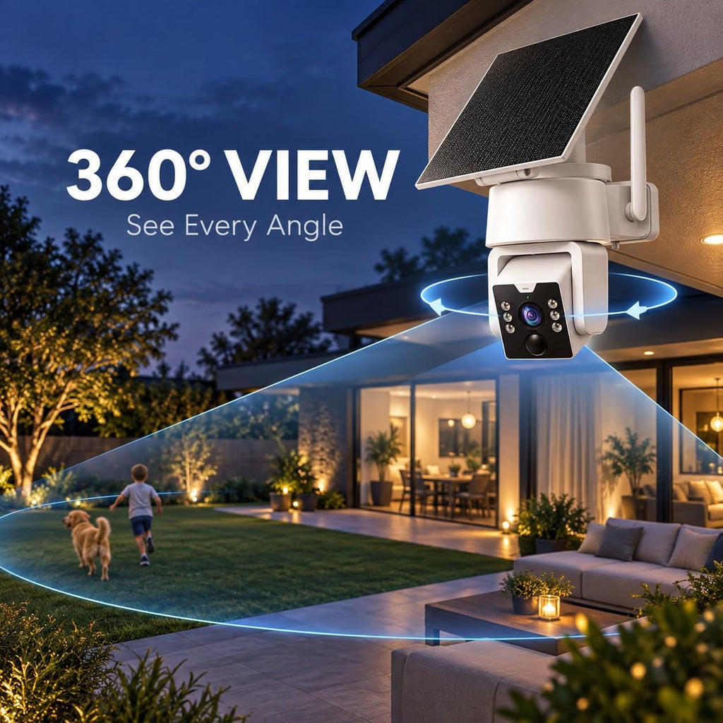 Security Cameras Wireless Outdoor, No Subscription 500GB Local Storage, Solar Powered Cameras For Home Security, PTZ Auto Tracking, 4Cam-Kit, Color Night Vision Home Security Camera System,5G/2.4G